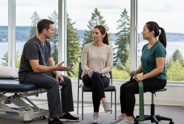 Everett patient discussing coordinated chiropractic and physical therapy after a car accident