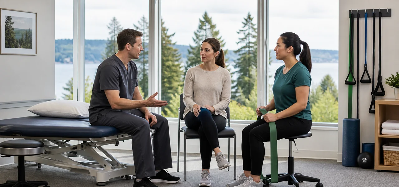 Everett patient discussing coordinated chiropractic and physical therapy after a car accident